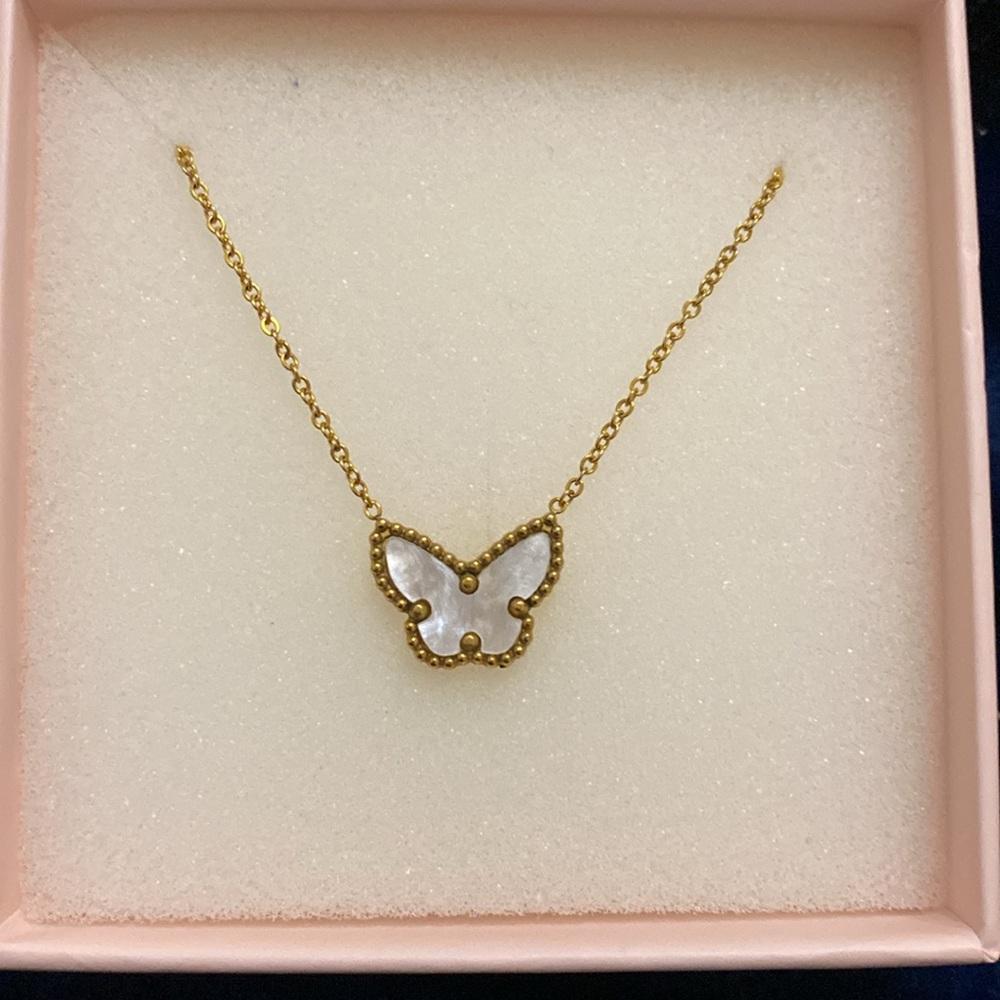 Gold Tone Butterfly Pendant Necklace - Picture 6 of 6
